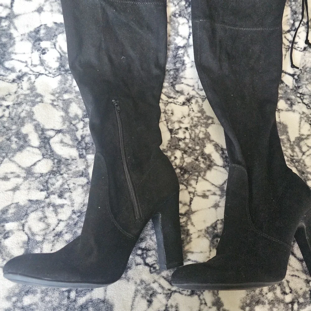 Unisa Boots Womens 8.5 M Suede Tall Over The Knee High Black Block Heels‎ Zipper